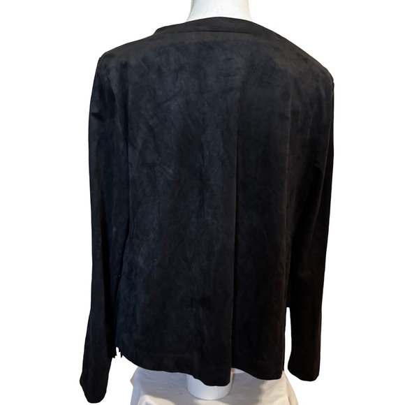 Kensie Black Fringe Faux Suede Jacket - Picture 3 of 7